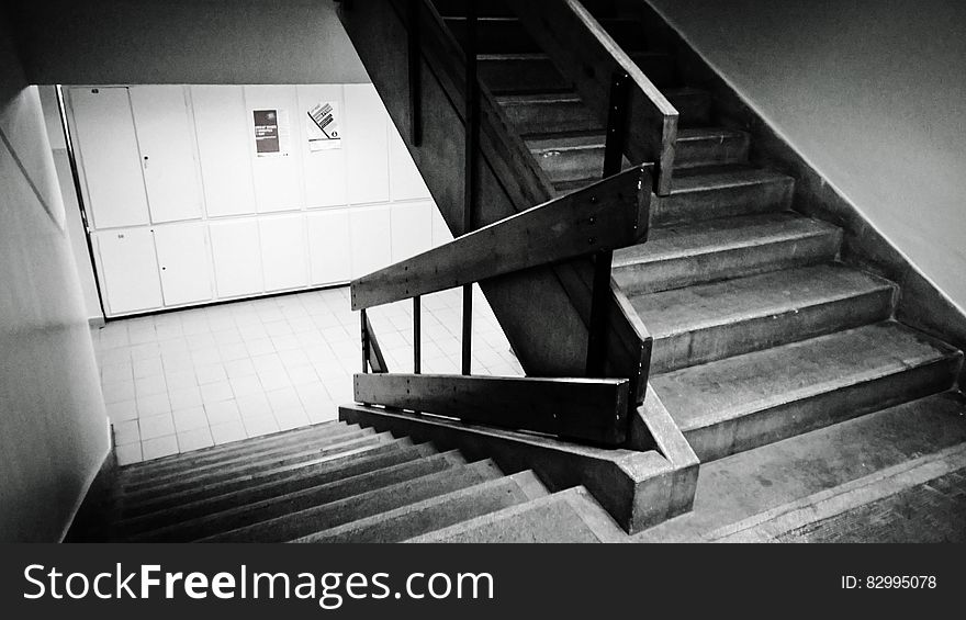 Grayscale Photo of Staircase