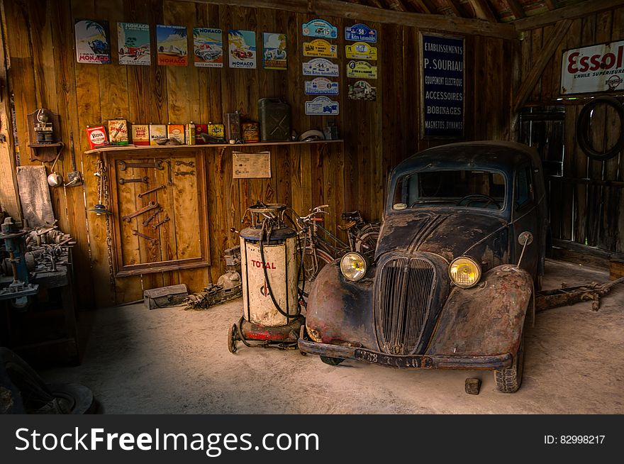 Antique Car In Old Garage