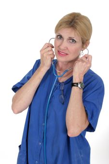 Doctor Or Nurse Putting On Stethoscope 15 Stock Photo Doctor Or Nurse Putting On Stethoscope 15 Stock Photo
