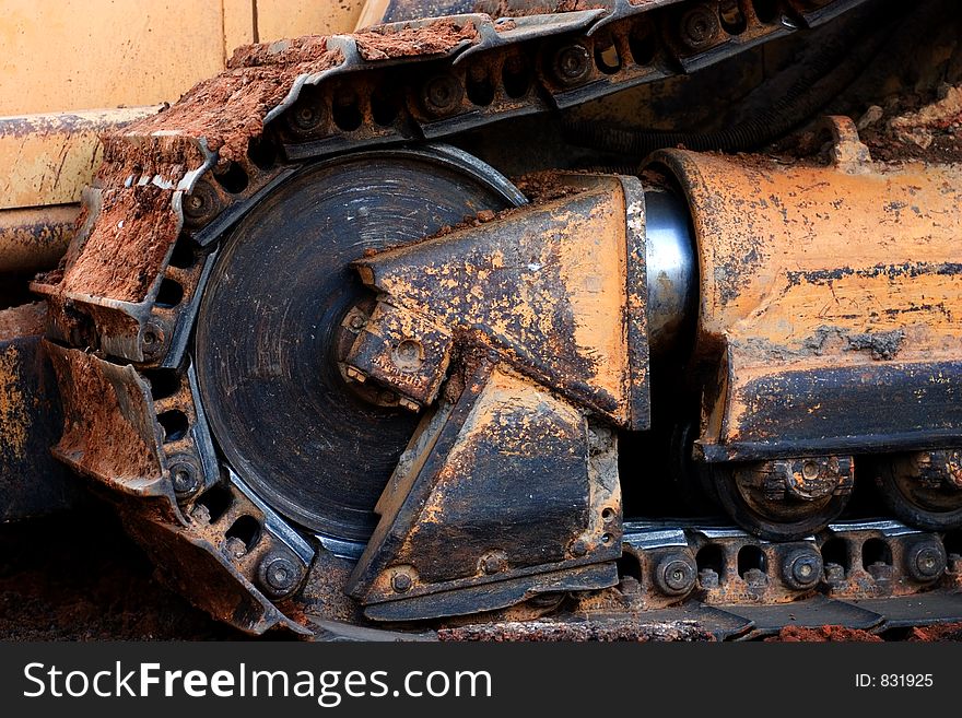 Detail of a Bulldozer tread and hydraulics