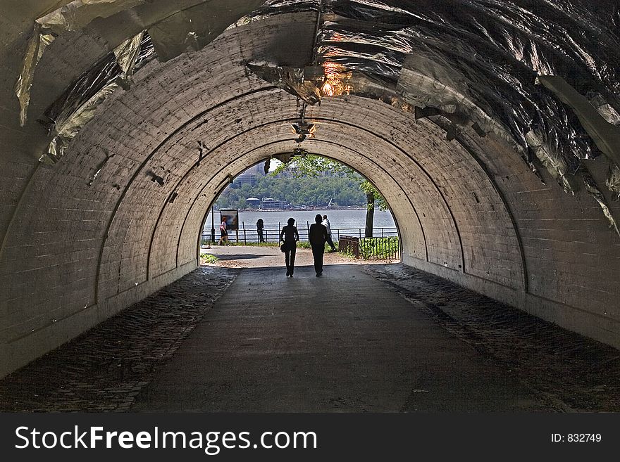 Passageway under a highway. Passageway under a highway