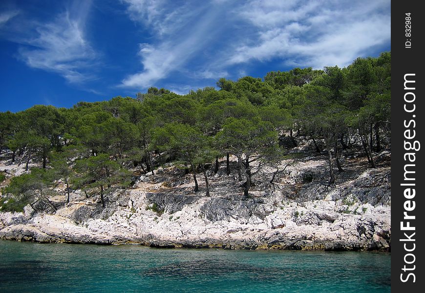 French riviera coastline, near marseille on a beautiful summer mistral day