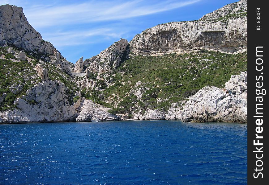 Calanque de cassis, on the french riviera, on a beautiful summer mistral day