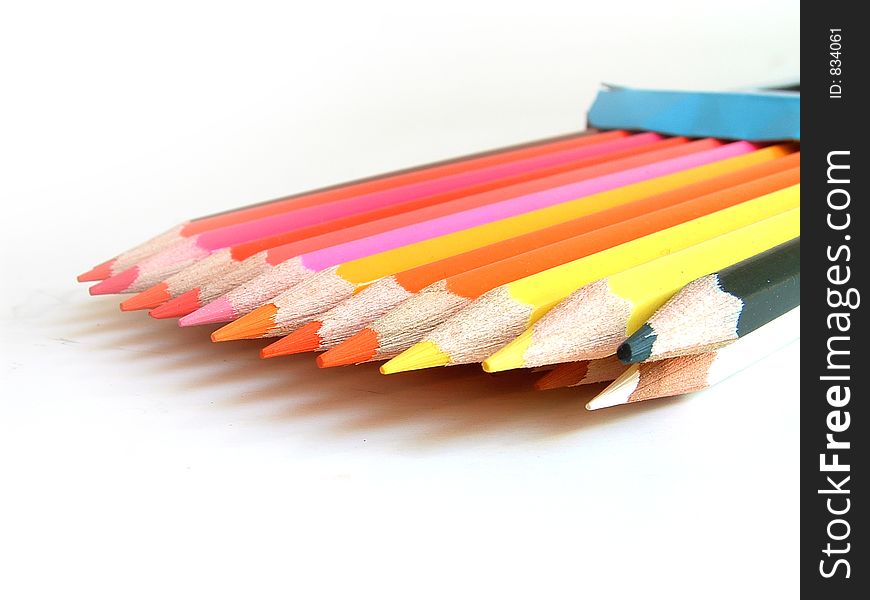 Coloured pencils ready  to be used.