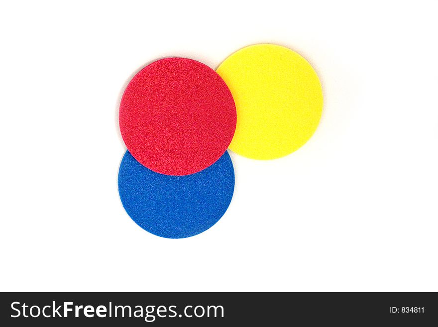 Three circles partially on each other, red, yellow and blue. Three circles partially on each other, red, yellow and blue
