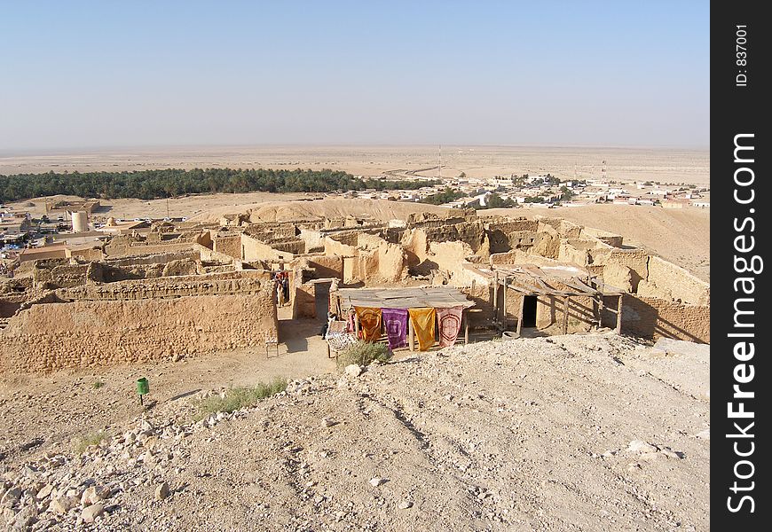 View over old village with ruins