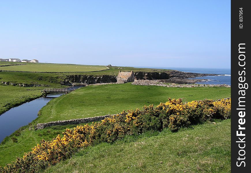 A view of Crosskirk Bay, Caithness, Scotland. Home of St. Mays Chapel built 12th century. A view of Crosskirk Bay, Caithness, Scotland. Home of St. Mays Chapel built 12th century.