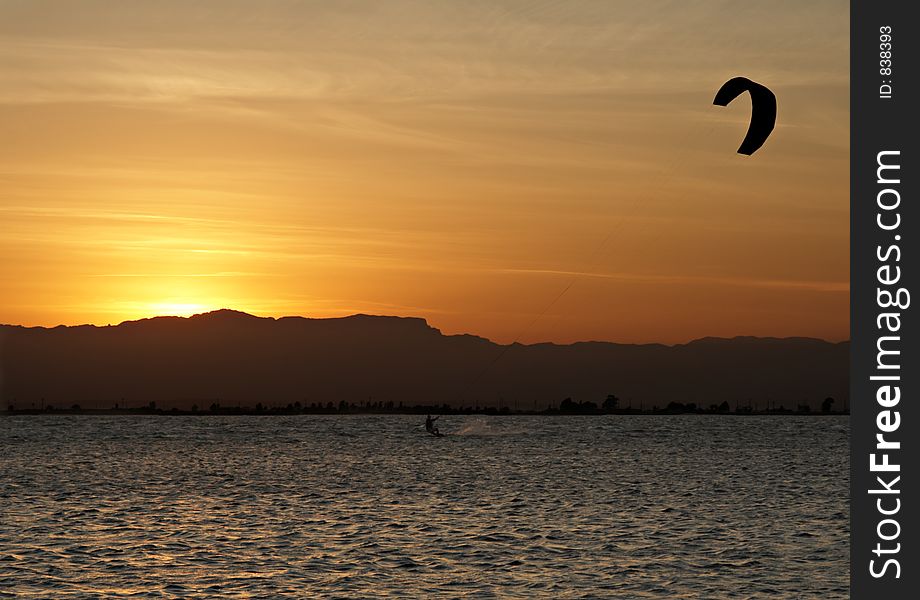 Kitesurfer at Ebro´s river Delta. Kitesurfer at Ebro´s river Delta