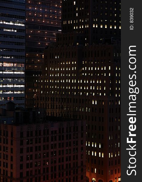 New manhattan office building at dusk - wtc area re-building. New manhattan office building at dusk - wtc area re-building