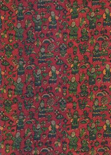 Chinese Fabric Sample In Red And Colors. Stock Photography