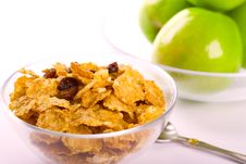 Cornflakes And Green Apples Royalty Free Stock Image