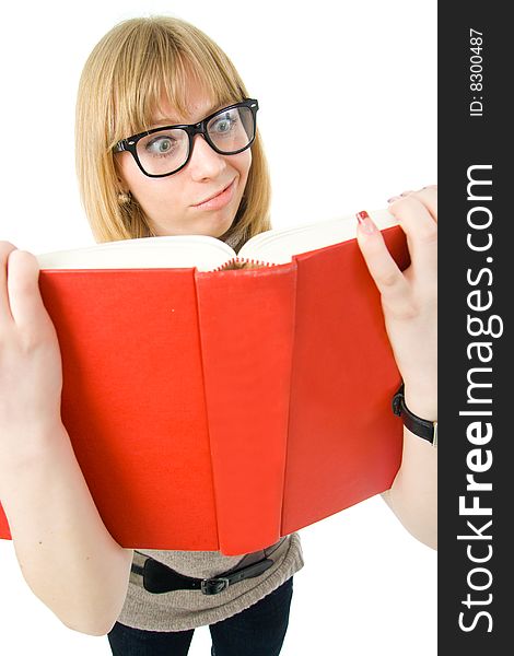 The young student with the books isolated on a white background