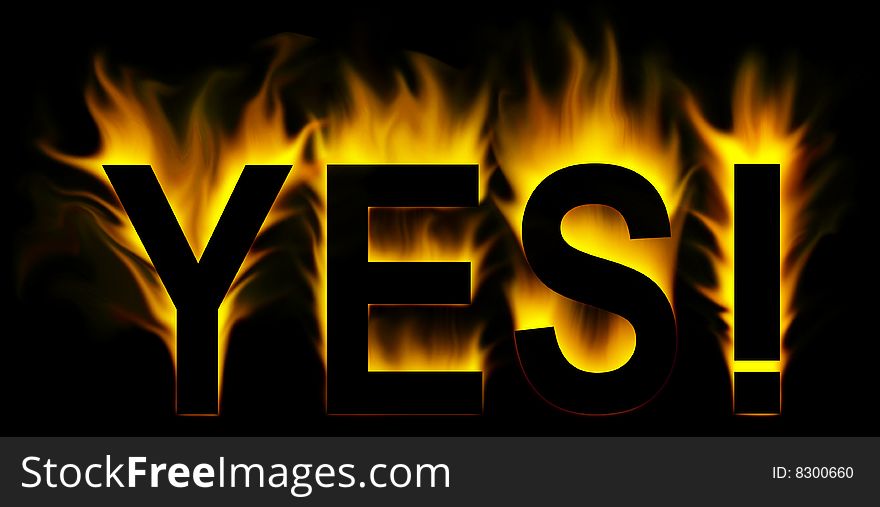 Yes word in fire background