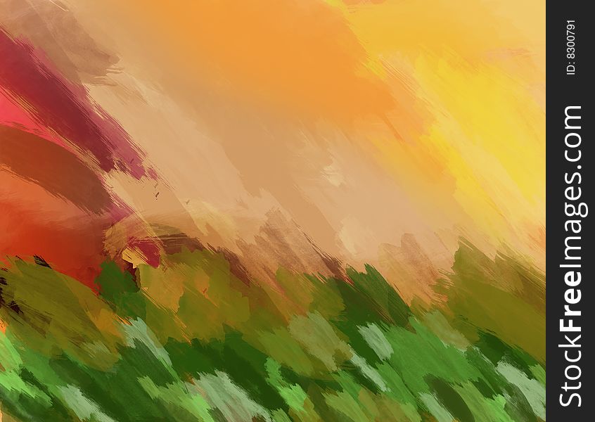 Grass on wind with sunset. landscape
