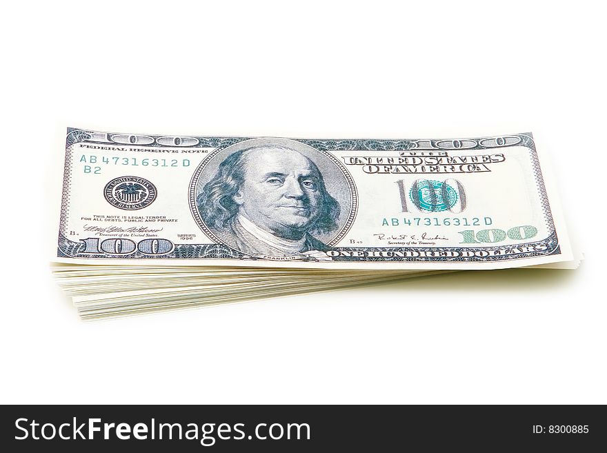 Stack of american dollars isolated on white. Stack of american dollars isolated on white