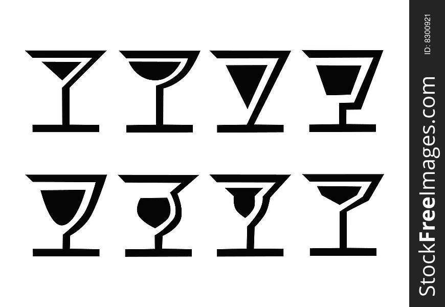 A set of 8 different style cocktails. A set of 8 different style cocktails