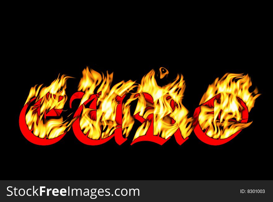 Euro text with fire  on black background