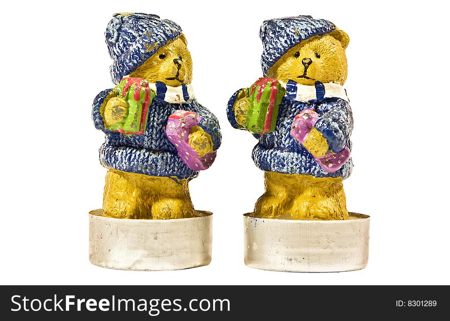 Small porcelain pair of little bears for christmas decorative use. Small porcelain pair of little bears for christmas decorative use