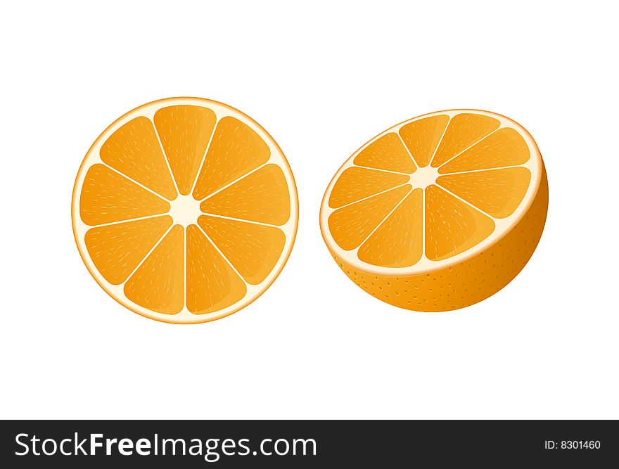 Vector of a slice of orange and a half orange