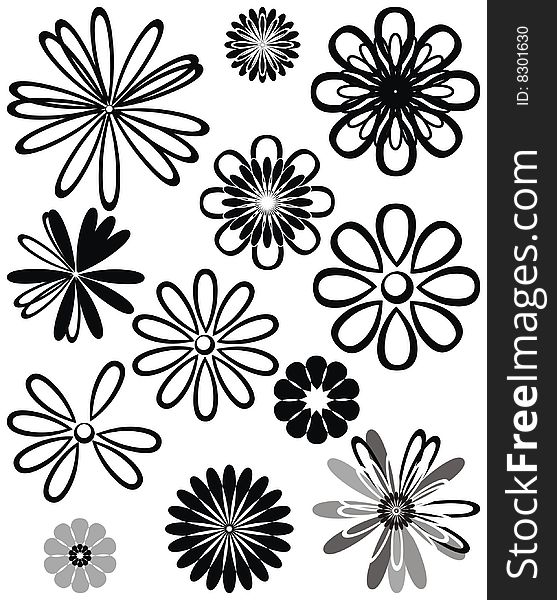 Floral elements vector in black and white