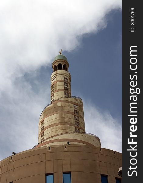 The spiral tower of the Islamic training center in Doha, Qatar.