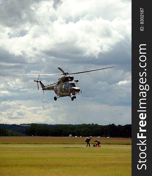 Rescue helicopter in the Memorial air show Roudnice nad Labem