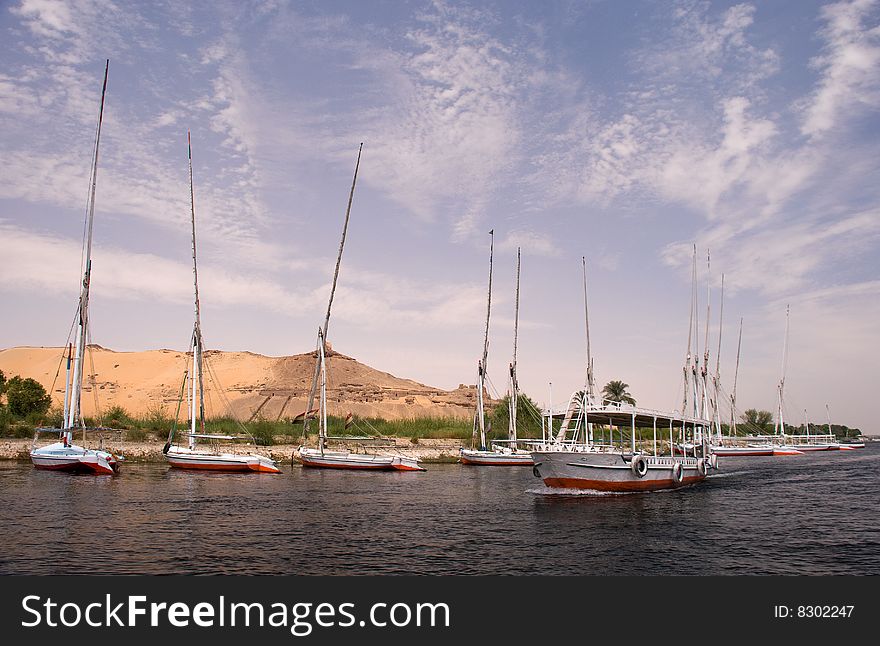 Colourful Boats on the Nile at Aswan. Colourful Boats on the Nile at Aswan