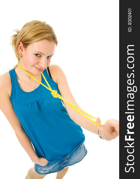 The young attractive girl isolated on a white background