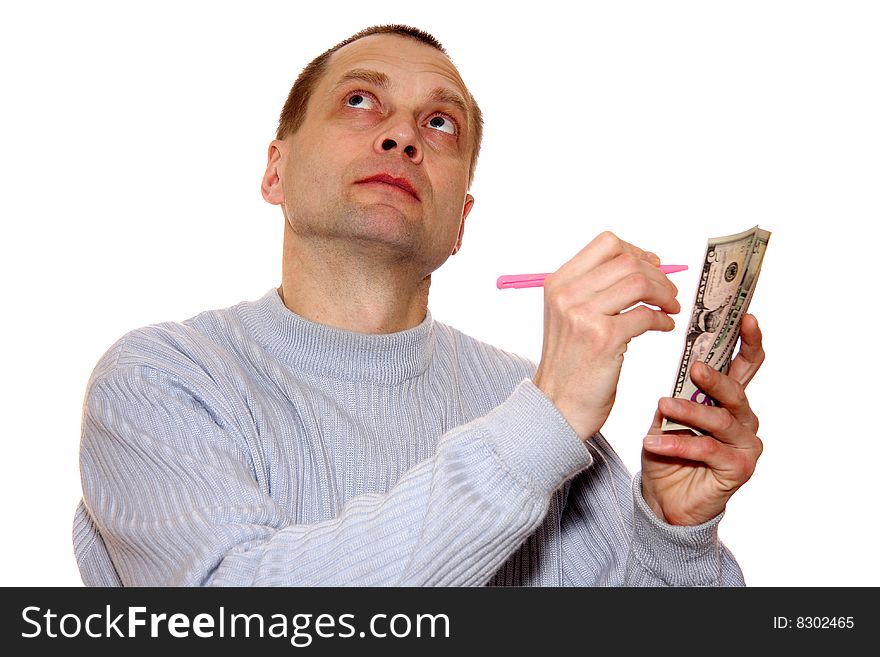 The man holds money in hands. The man holds money in hands