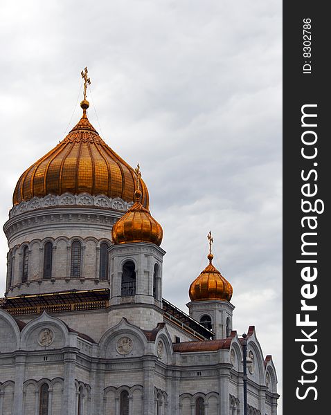 Russian Orthodox Church with gold domes in Moscow, Russia