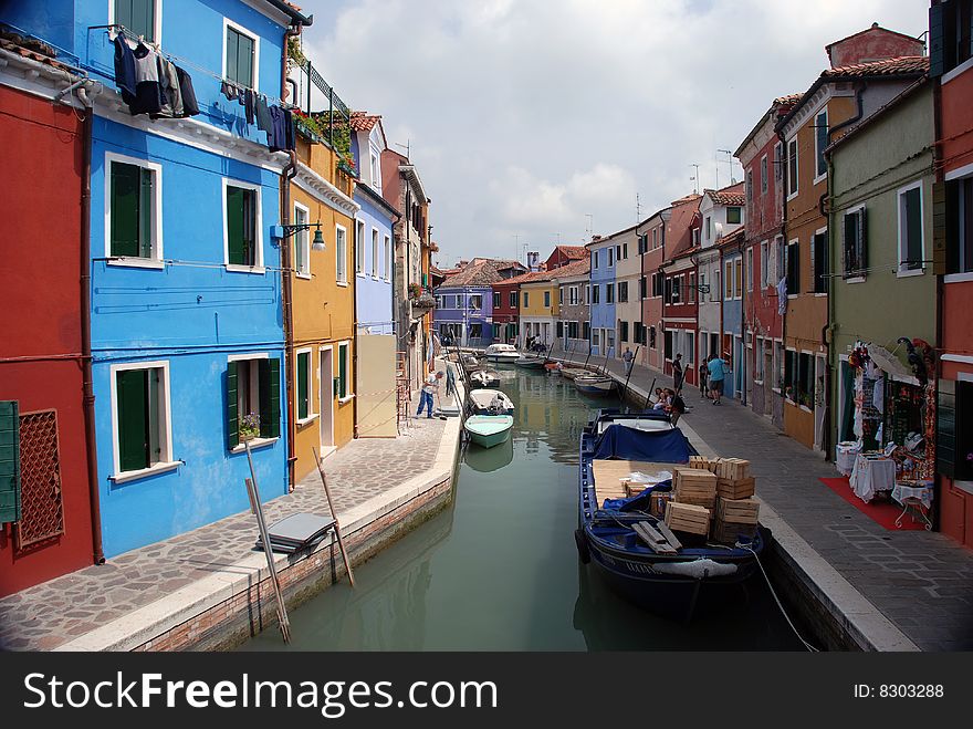 Colourful Houses and Canal on Burano, Venice