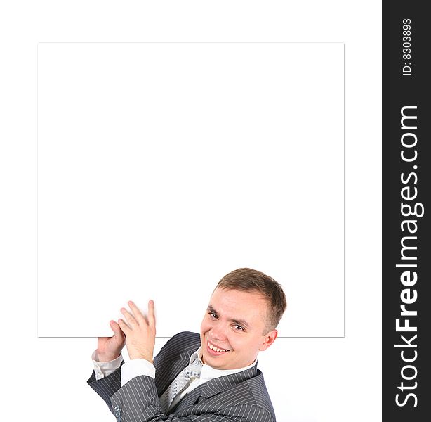 Businessman with board for text
