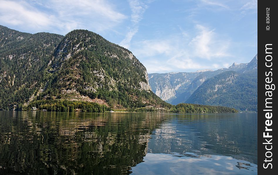 HallstÃ¤tter Lake in Salzkammergut, Austria. HallstÃ¤tter Lake in Salzkammergut, Austria