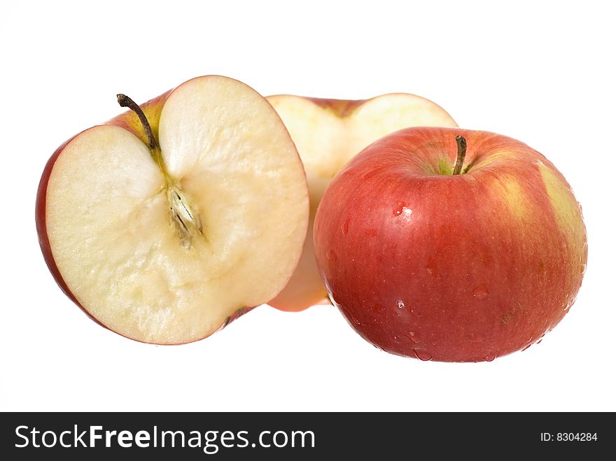 Red apple with 2 big slices. Red apple with 2 big slices