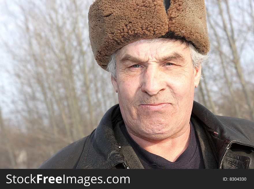 Portrait of a mature man in winter, Siberia