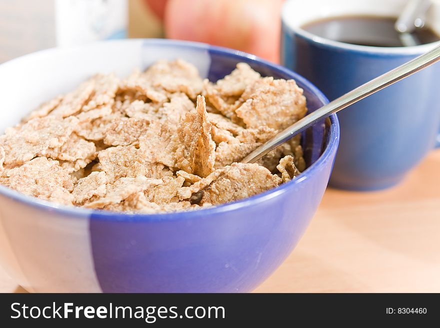 Bowl of cereal and coffee