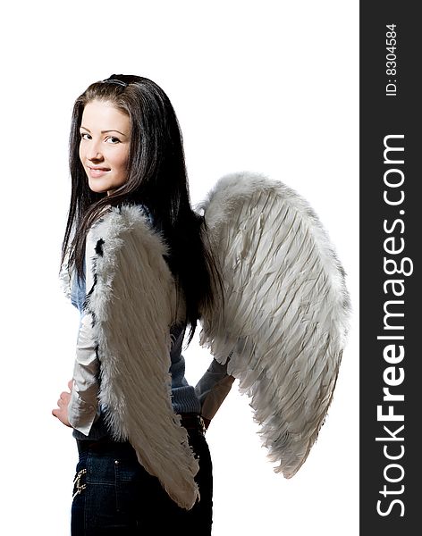 Pretty angel over white background