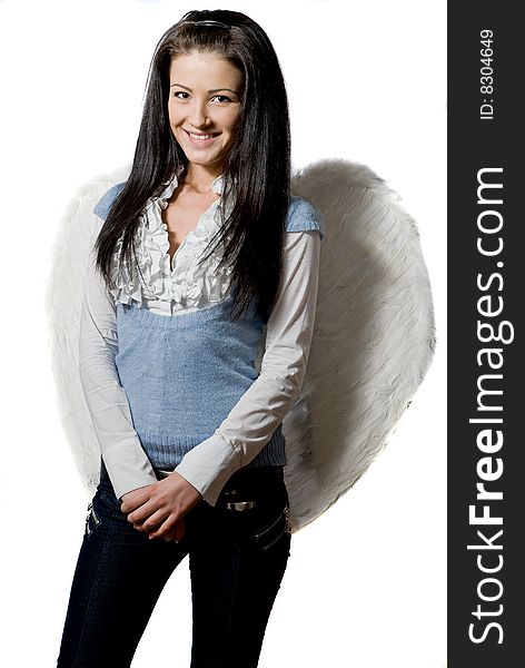 Pretty angel over white background