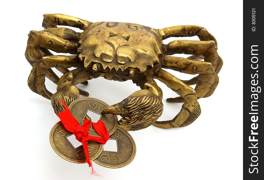 Crab figure bronze isolated close-up