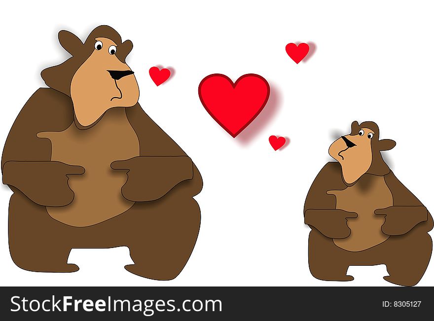 Two cute bears in a beary love situation... hearts galore...