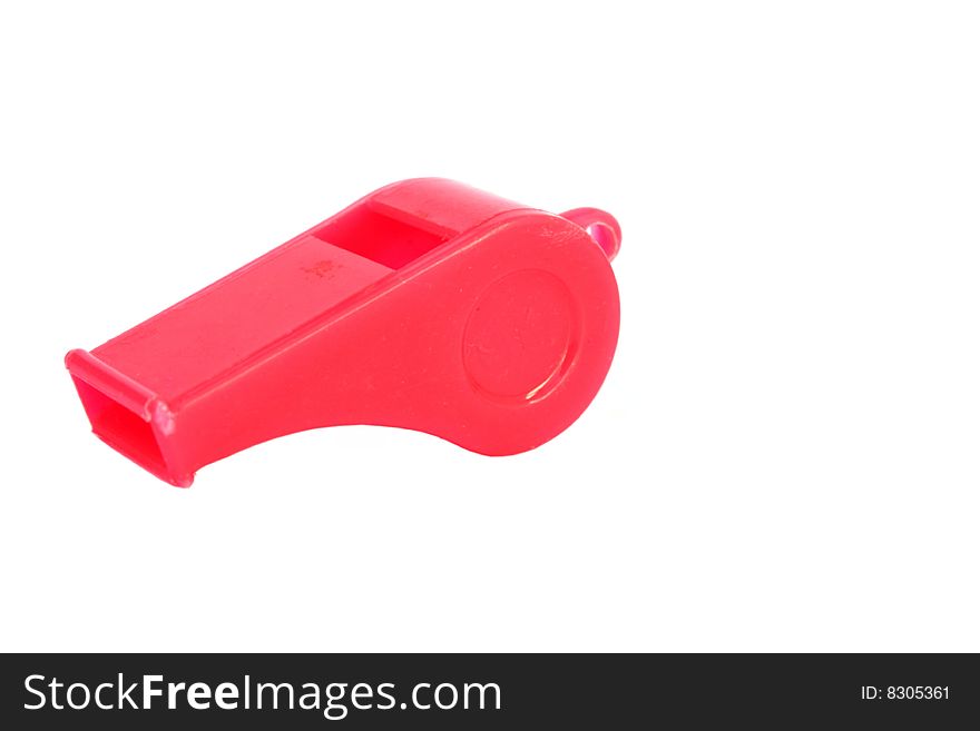 Plastic toy whistle isolated on white background. Plastic toy whistle isolated on white background