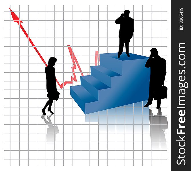 Successful business people standing on stairs men and woman. Successful business people standing on stairs men and woman