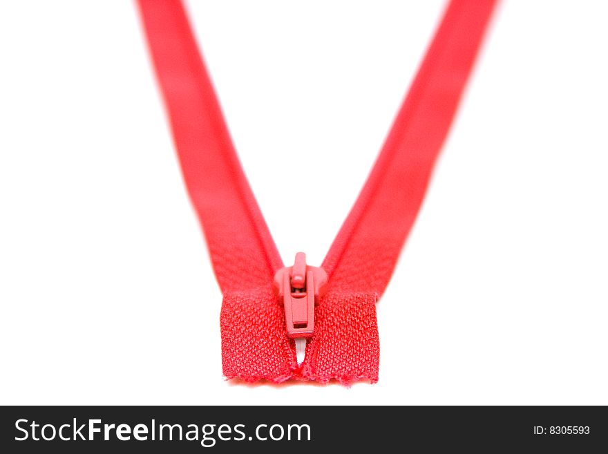 Red zipper on white background