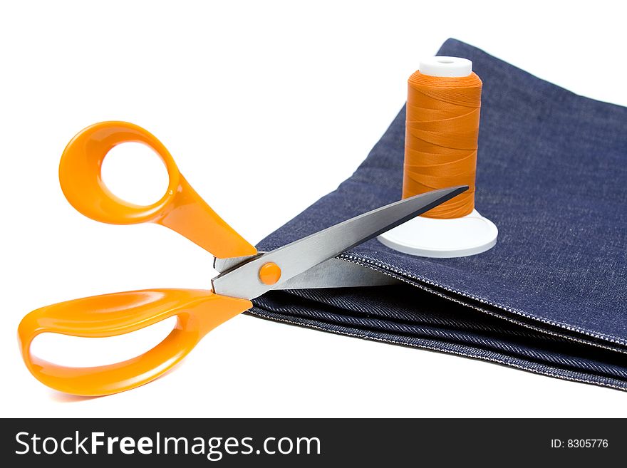 Dark blue jeans on white background