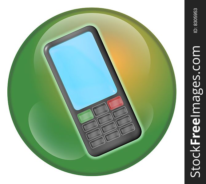 Orb glassy green and orange button with cellphone icon in. Orb glassy green and orange button with cellphone icon in.