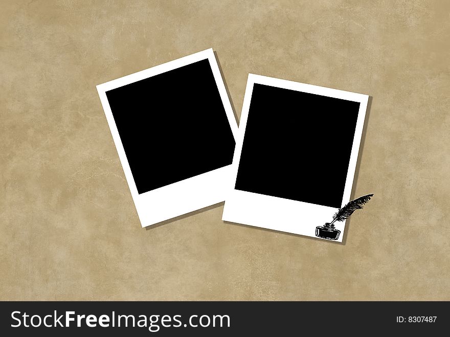 Pair of blank polaroids on a grunge background. Pair of blank polaroids on a grunge background.