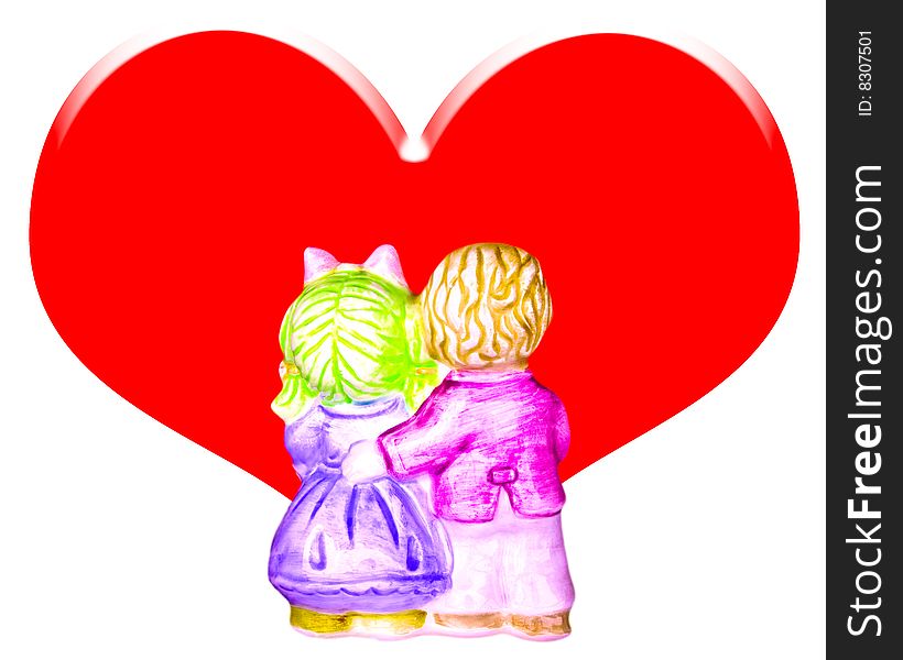 Couple ceramic doll with big red heart. Couple ceramic doll with big red heart.