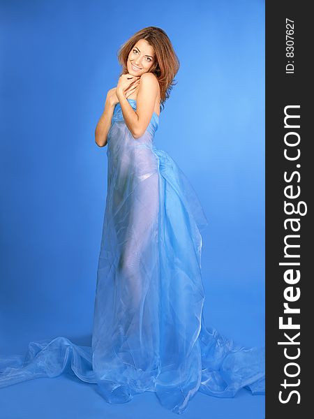 Beautiful woman in blue dress
