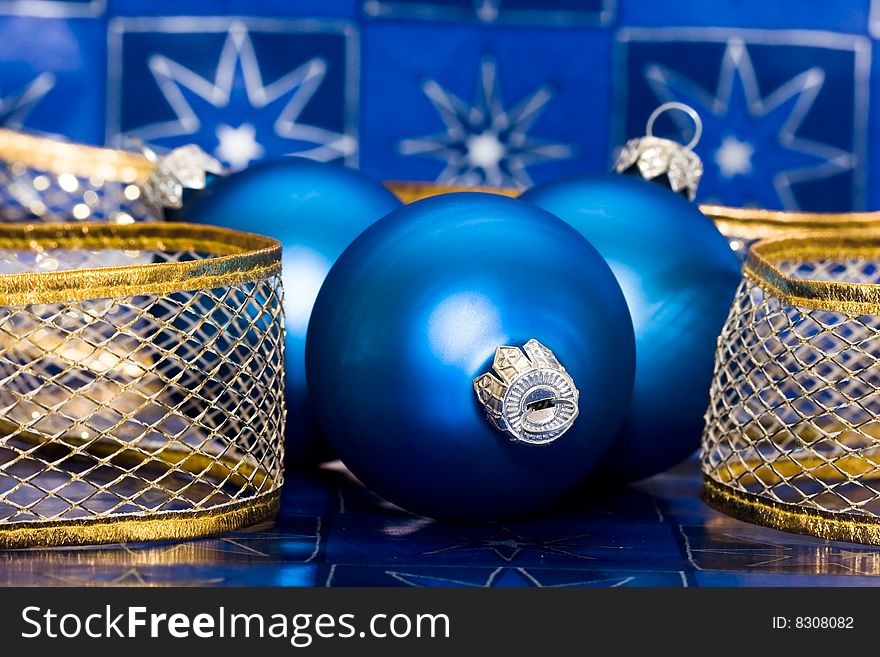 Blue festive decoration with ribbon