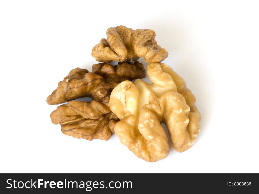 Macro walnut over white background. Macro walnut over white background